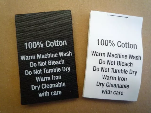 Wash Instructions Clothing Care Labels black white Print 50 pcs - 100%  Cotton