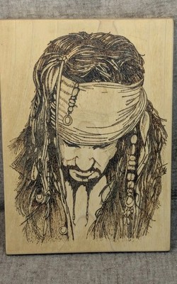 Captain Jack Sparrow Wood Burning Art Pyrography Wall Plaque Signed C....
