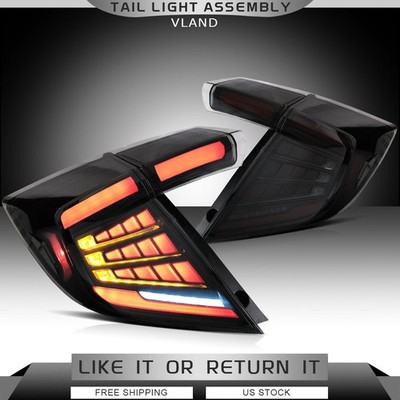 VLAND LED Smoked 2*Tail Lights For 2016-2022 Honda Civic Hatchback W/Sequential