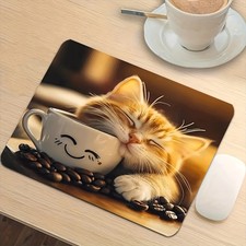 2D Mouse Pad Cute Cat Coffee Cup Gaming Mat for Office Desktop Computer Gifts