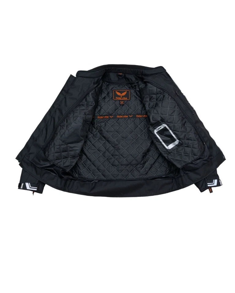 Chaqueta acolchada premium para hombre negra textil motocicleta motociclista corredor CE armadura Foto 2 de 4