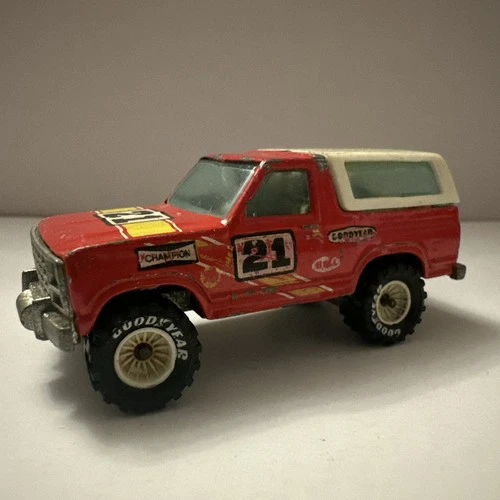 VTG Hot Wheels 1980 Real Riders Red Ford Bronco #21 No Motorcycle White Rim