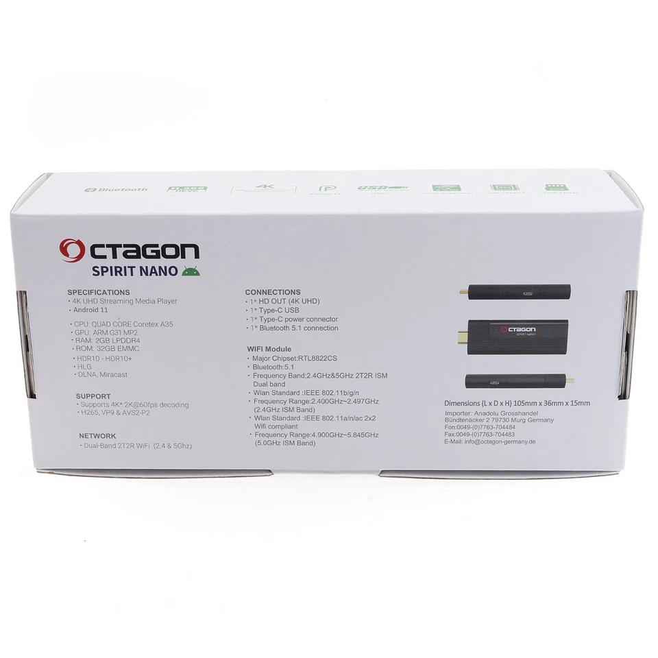 OCTAGON SPIRIT NANO 4K UHD HDR10+ ANDROID TV Stick OTT MEDIA STREAMING 5G WLAN - Bild 4 von 4
