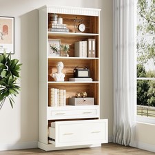 5-Tier Bookcase with File Cabinet Drawer, 72" Tall Free-Standing Wood Bookshelf