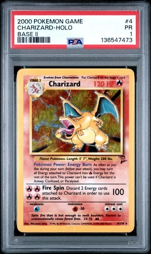 2000 POKEMON BASE SET 2 #4 CHARIZARD-HOLO PSA 1