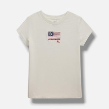 Polo Ralph Lauren Girls Ivory Flag-Applique Jersey T-Shirts Size 5