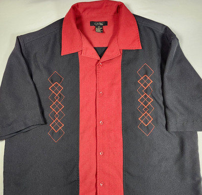GNW Bowling Shirt Mens XLT Retro Red Black Embroidered Diamond Rockabilly Sheen
