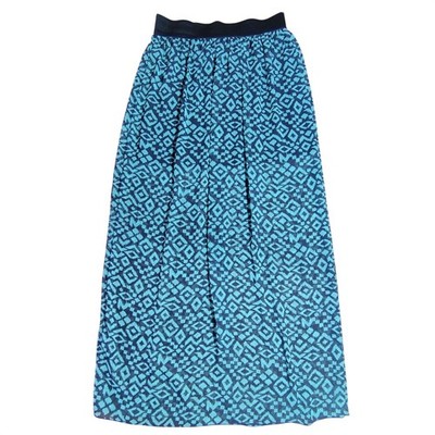 Rue 21 Womens Teal Navy Geometric Maxi Skirt Sheer Elastic Waist Size S