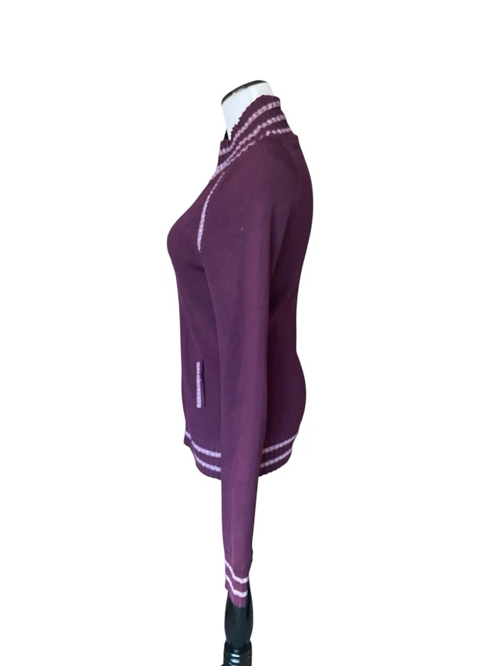 Suéter De Colección Y2K Cache Acanalado Cremallera Seda Talla L Púrpura Lurex Ajustado Indie Glam Foto 2 de 4