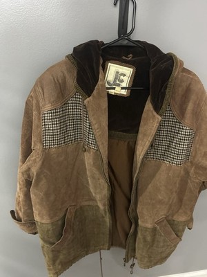 Vintage JG Patchwork Leather Hooded Jacket Suede Wool Corduroy L 