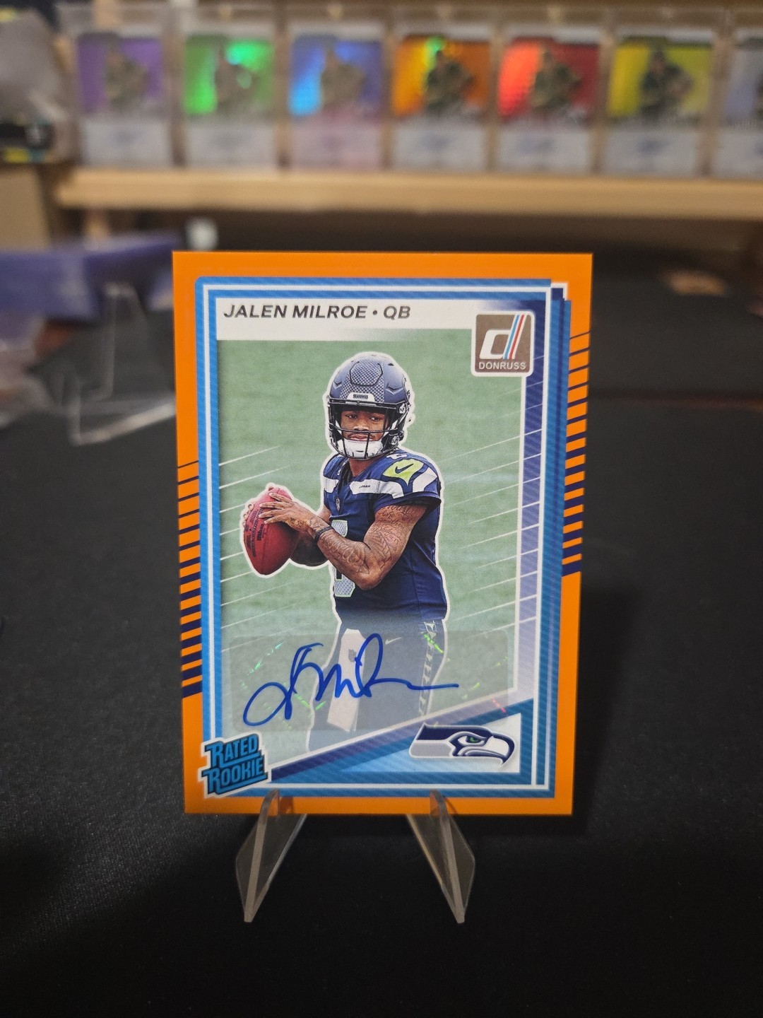 2025 Panini Donruss Rated Rookie Autographs Orange Jalen Milroe RC Auto