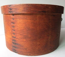 Antique Primitive WOOD PANTRY BOX with Cover and Bail Wire Handle- 11" Tall.