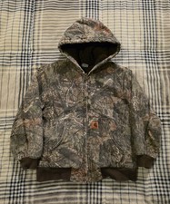 Carhartt Camo Quilt Lined Hooded Jacket Mossy Oak Youth Size Medium 10-12