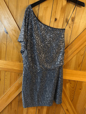 Express Womens Lined One Shoulder Sequined Silver Dress Size Medium NWT (5066)