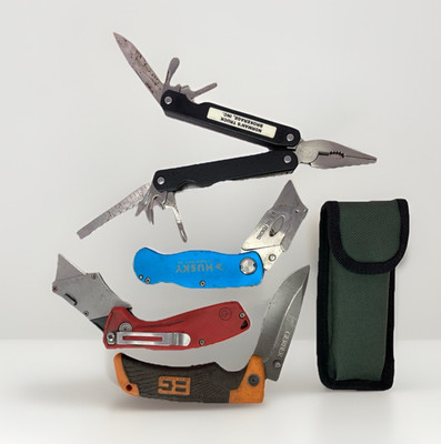 Lot of 4 Utility Tools Knife Box cutter Multi Use Tool Gerber Husky Pocket clip