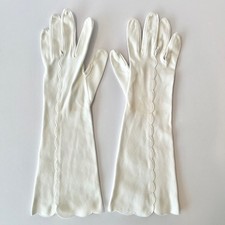 VTG WOMEN'S 7 Long 13" Evening Gloves White Cotton Wedding Scallop Edge Unlined