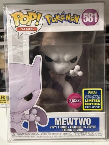 Funko Pop Pokemon Flocked Mewtwo Summer Convention Exclusive #581 w/Protector