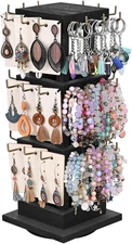 36 Hooks Wood Rotating Keychain Holder Display Stand,3 Tier Jewelry Display Tree