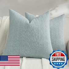 FUTEI Dusty Blue Chenille Throw Pillow Covers 20x20 Inch Set of 2,Soft Striped 