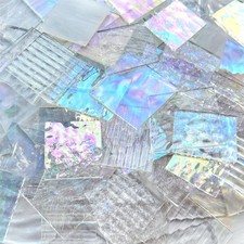 ILLUCKAI 2.2lb Iridescent Clear Stained Glass Scraps Sheets, Irregular Mosaic...