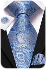 Mens Paisley Floral Silk Tie for Men Striped Necktie and Pocket Square Cufflinks