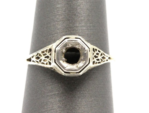 Authentic Art Deco 18K White Gold Filigree Mount Setting for 1/4ct ...