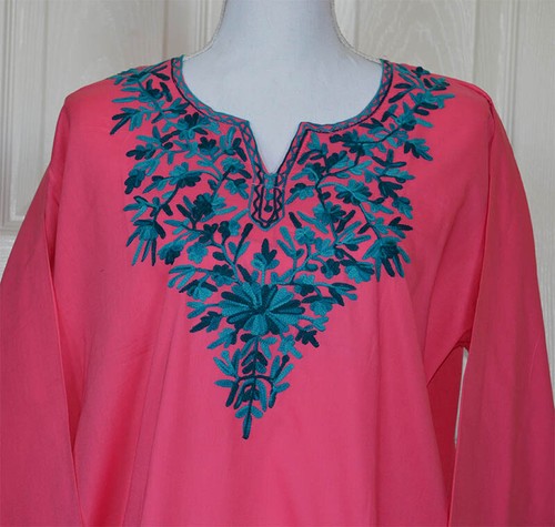 Túnica Top Top Kurti Kurti Bordada Rosa Color Rosa Largo Color Turquesa ¡De la India!¡! - Imagen 4 de 5