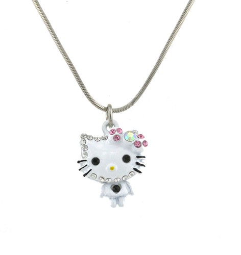 Lindo Collar Blanco Hello Kitty Cristales Tono Plateado 17 Pulgadas - Imagen 2 de 3