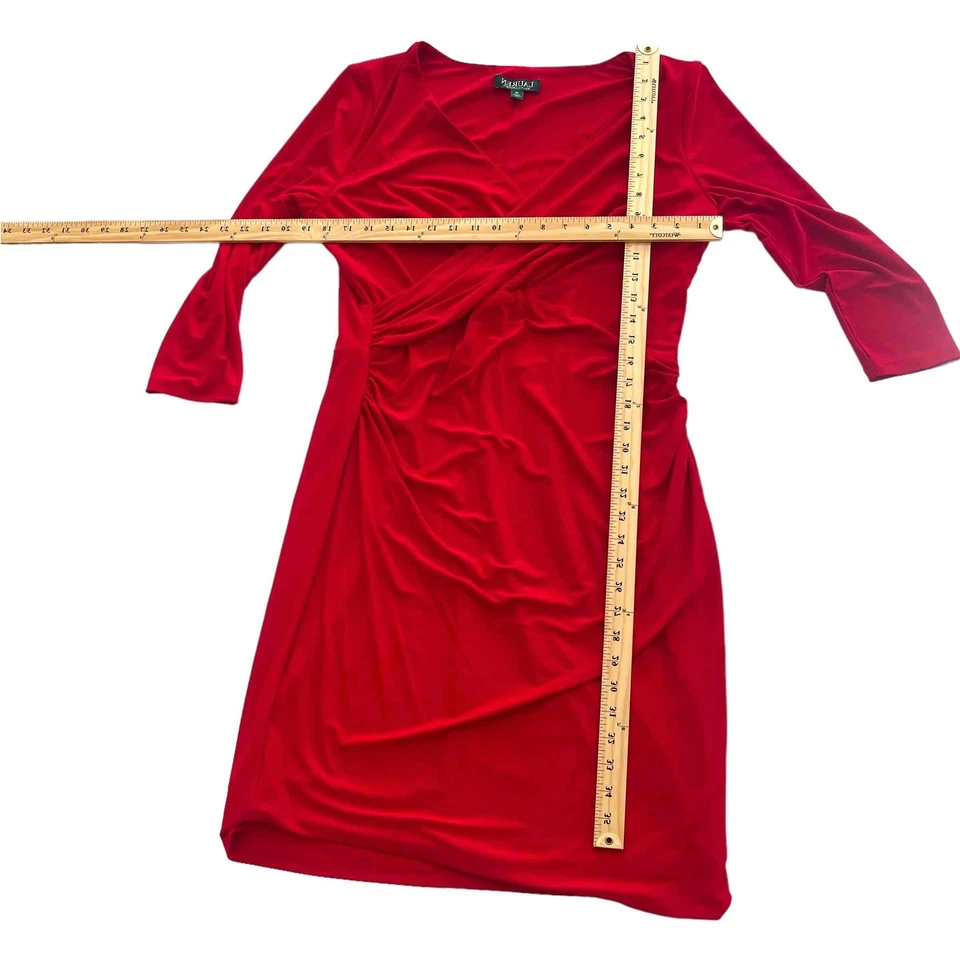 Vestido envolvente sintético rojo Lauren Ralph Lauren para mujer talla 12 hasta la rodilla manga 3/4 Foto 4 de 4