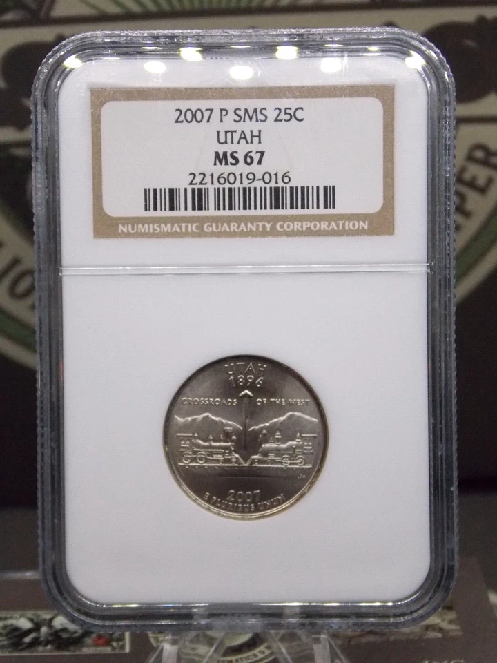 2007 "P" State Quarter **UTAH** 25c NGC MS67 GEM BU Uncirculated UNC #016 ECC&C - Image 3 of 4