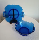 MT. PLEASANT NO. 410 BLUE SERVING BOWL & PLATE ~ L. E. Smith Depression Glass