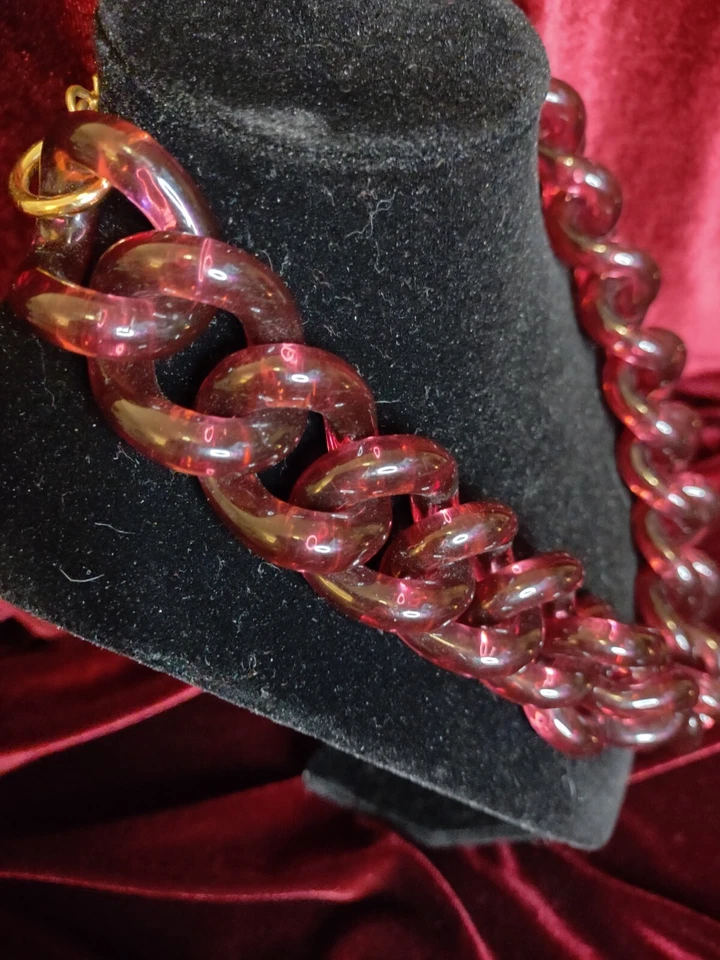 "Gargantilla gruesa J Crew audaz cadena Lucita collar distintivo 18"" rosa rojo granate" Foto 2 de 4