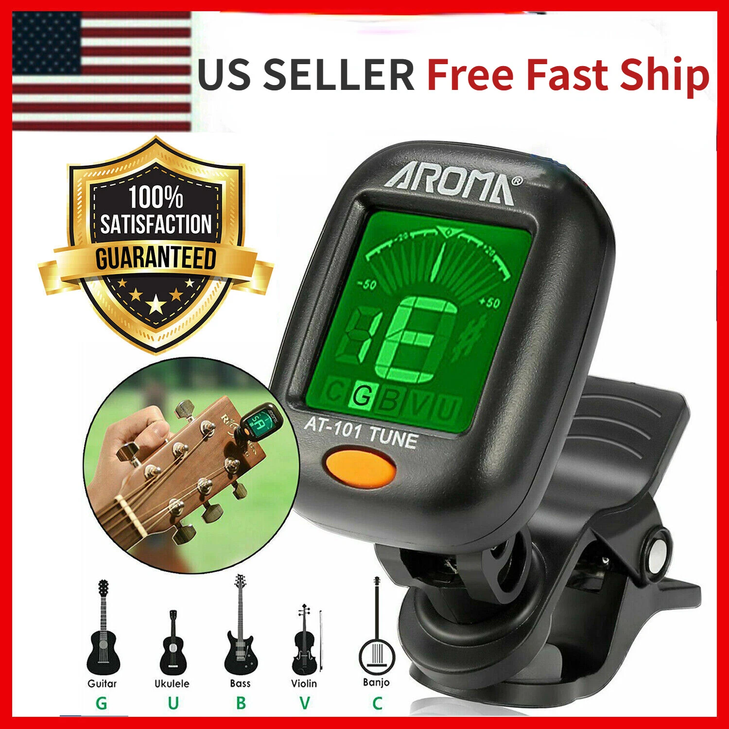 LCD Clip on Chromatic Electric Acoustic Guitar Bass Ukulele Banjo ...