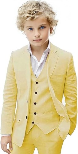 Boy Suit 3 Pieces Summer Suit Linen Kids Blazer Vest Pants Set Beach Wedding - Picture 20 of 39
