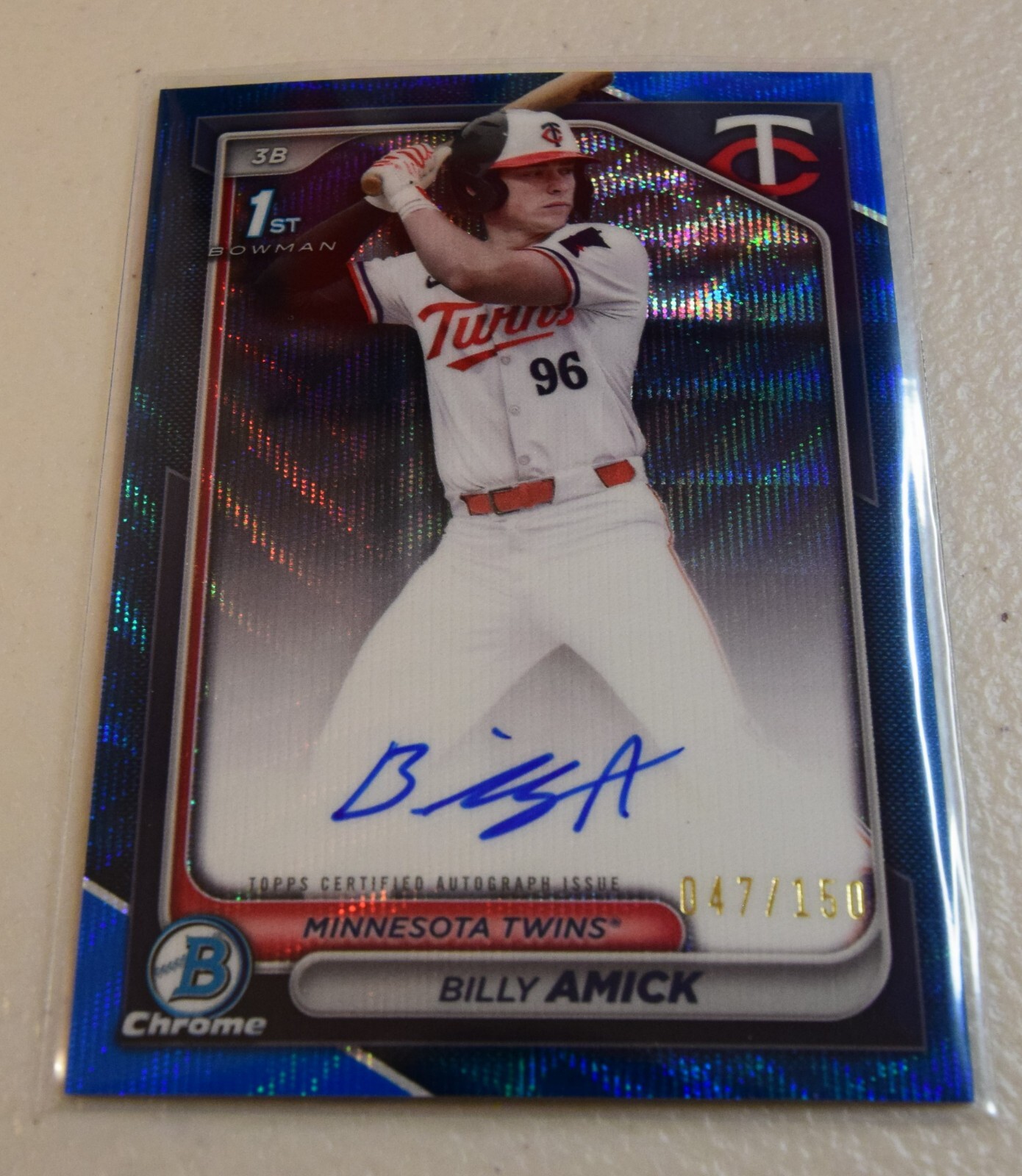 2024 Bowman Draft #CPA-BA Billy Amick Chrome 1st Prospect Blue Auto /150 Twins