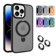 Magnetic Stand Case for iPhone 16 15 Pro Max 14 13 12 with Camera Lens Protector