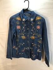 VTG New Identity jacket floral embroidered Studs/ Rhinestones Denim Button S