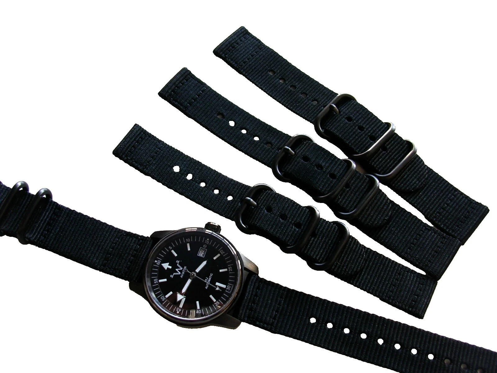 Reloj de pulsera Correa de dos piezas NATO Negro Bandas de