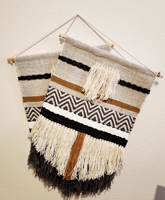 Macrame Wall Hanging Woven Boho Beige Black White Surya Saiful-Set of 2
