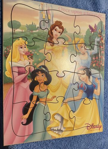 DISNEY PRINCESS 12 PC WOOD PUZZLE Belle Aurora Cinderella Snow Whte Jasmine GUC