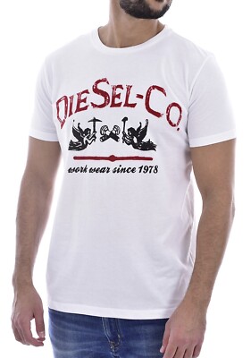 関税込【DIESEL】Diegos K33 short sleeve T-shirt★White★ロゴ DIESEL White Crew Neck Diesel-Co Work Wear Logo T-Shirt Top