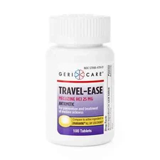 TRAVEL EASE MECLIZINE 25MG MOTION SICKNESS  BY GERI CARE 100 TABLETS EXP 2/2026