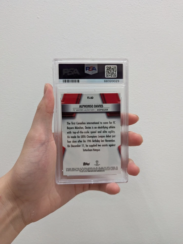 2019-20 Topps Chrome UCL Sapphire ALPHONSO DAVIES Future Stars Yellow /99 PSA 10 - Image 2 of 2