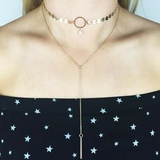 Gold Star Choker Necklace With Hanging Chain Pendant