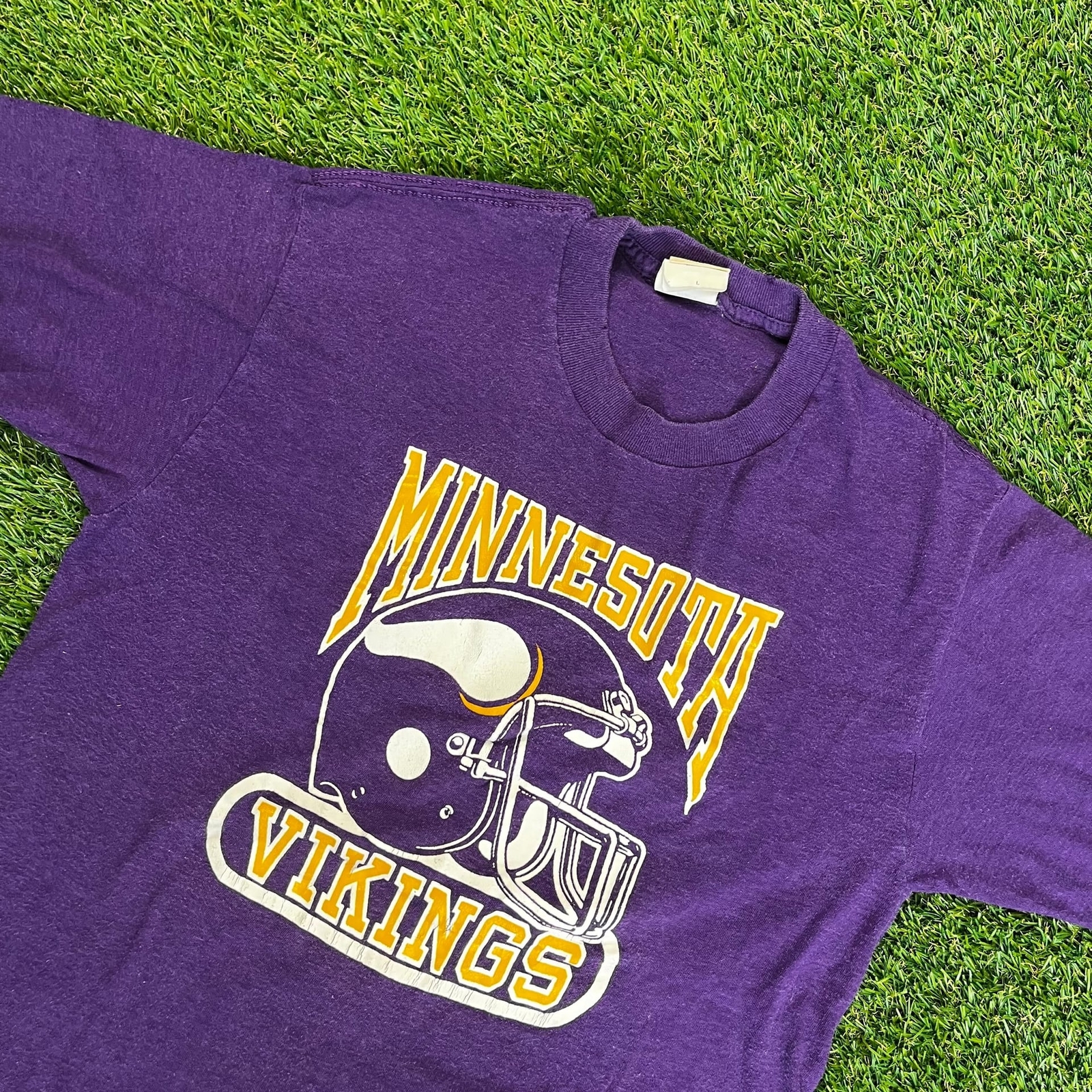 ALTRA Rara maglietta grande vintage anni 90 Minnesota Vikings LOGO 7 inc made in USA