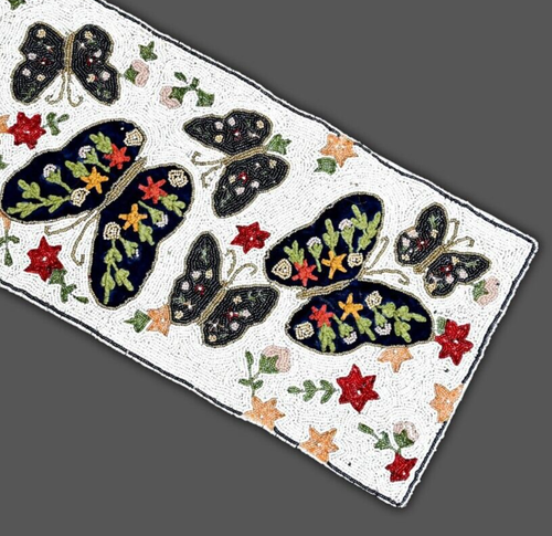 Vajilla de diseño hecha a mano con cuentas corredor de mesa mariposa 13X36 pulgadas - Imagen 8 de 10