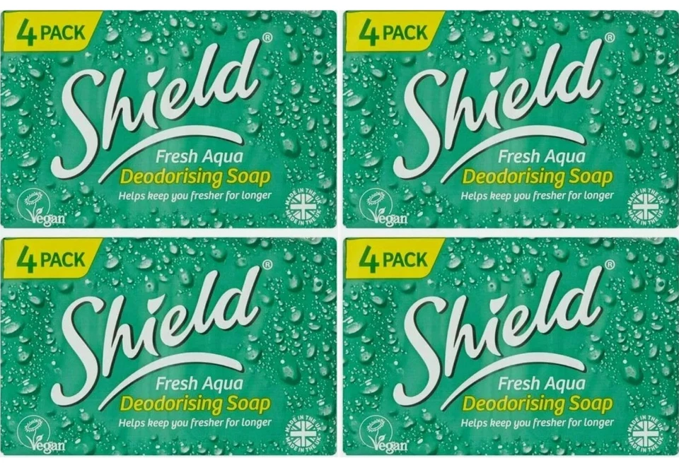 SHIELD Fresh Aqua Soap 12 Bars X 115g 4 Pack Deodorising, Vegan, Clean