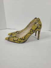 Kenneth Cole Riley 85 Pointed Toe Pump Heel Snake Print Yellow  Shoe  Wmn Sz 6