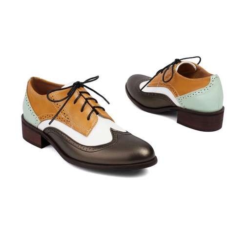 Retro Womens Lace UP Pointed Toe Carved Mid Heels Oxfords Brogues Shoes Fashion - Picture 25 of 27