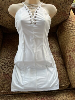 tea & cup Los Angeles NWT ivory lace up front lined short dress sz S